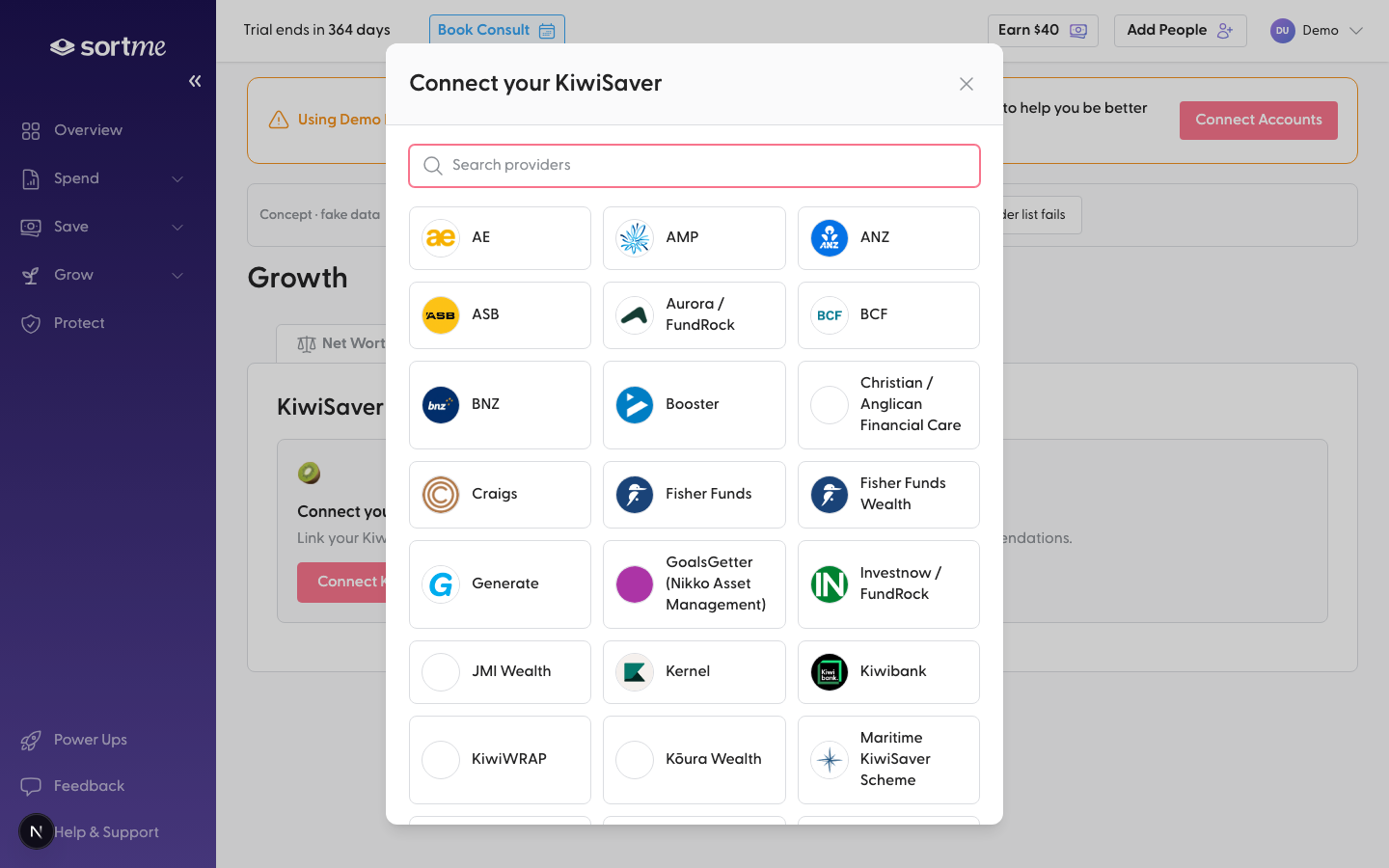 Open the provider grid (desktop)