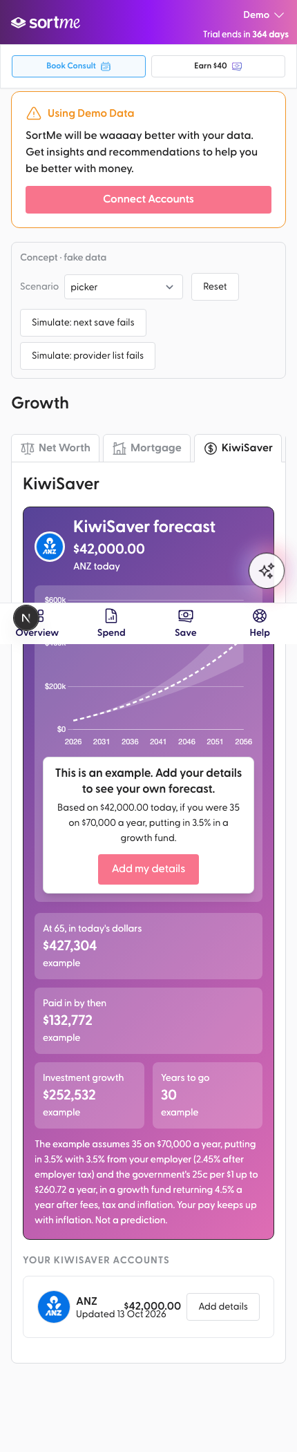 Save to Net Worth and see the account on the tab (mobile)