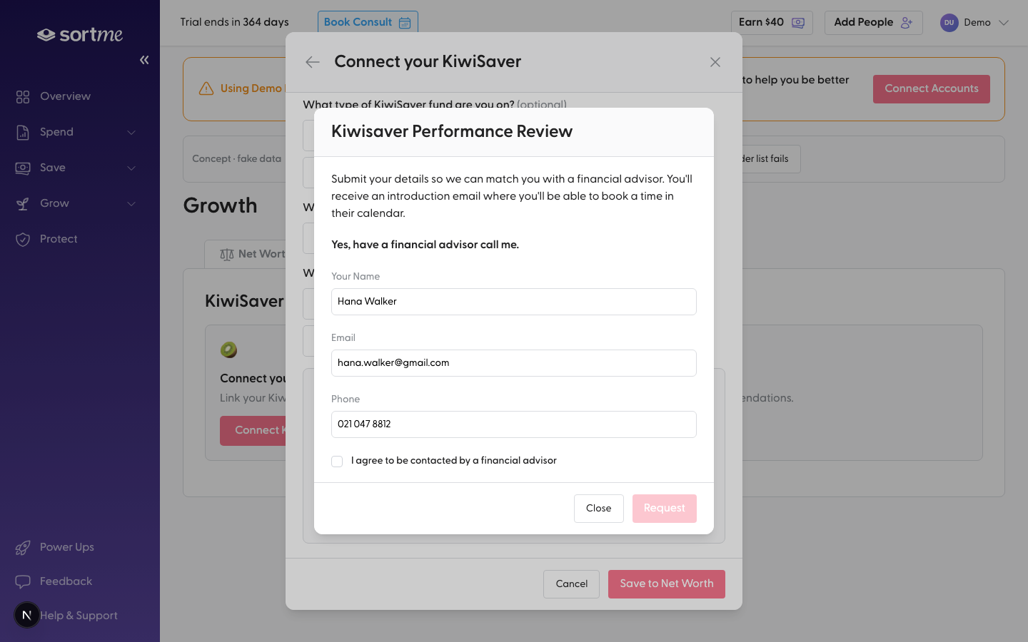 Press See Kiwisaver Options and the review form opens (desktop)