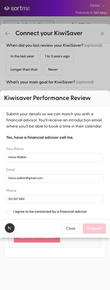Press See Kiwisaver Options and the review form opens (mobile)