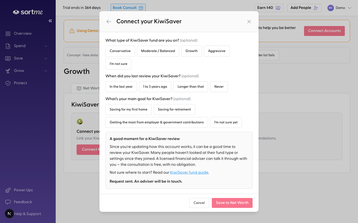 Agree to be contacted and send the request (desktop)