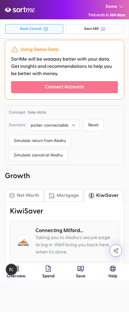 Choose Milford and press Connect (mobile)