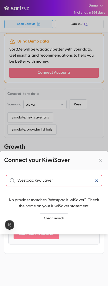 Type a name that matches nothing (mobile)