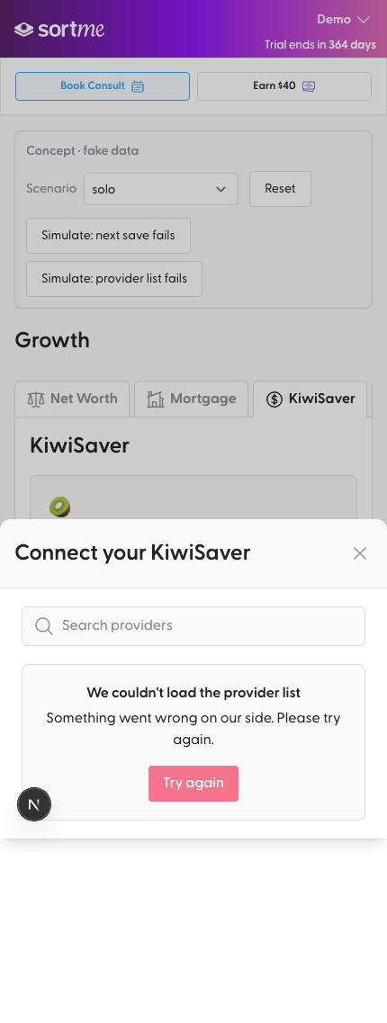 Arm a failing list load and open the picker (mobile)