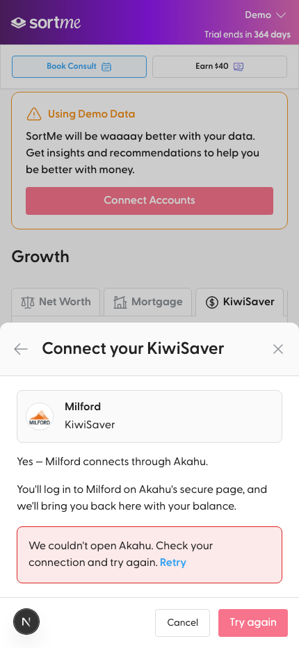 Picker: Akahu could not open (mobile)
