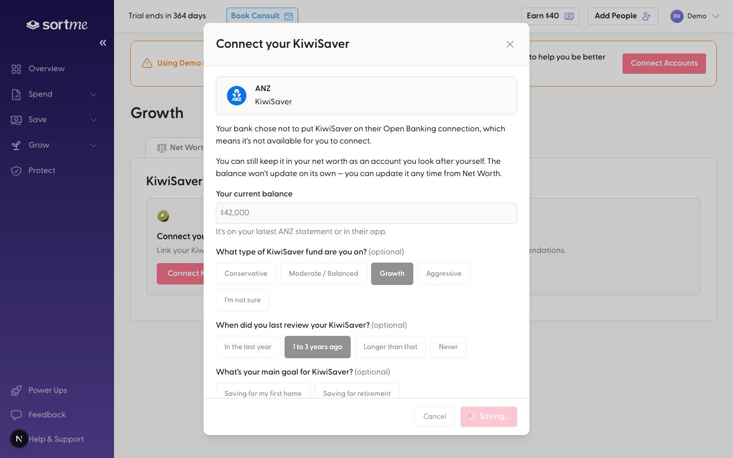 Picker: saving to Net Worth (desktop)